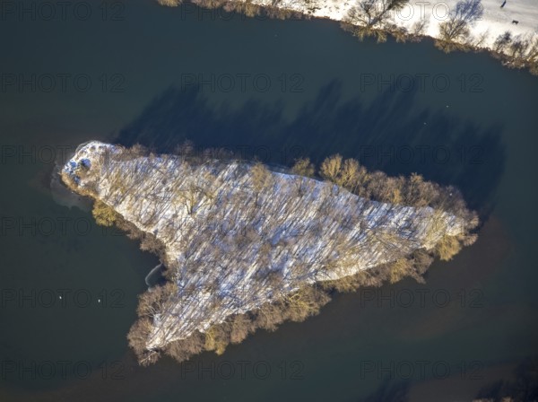 Aerial view, bird island in Lake Kemnader, Ostherbede, Witten, Ruhr area, North Rhine-Westphalia,