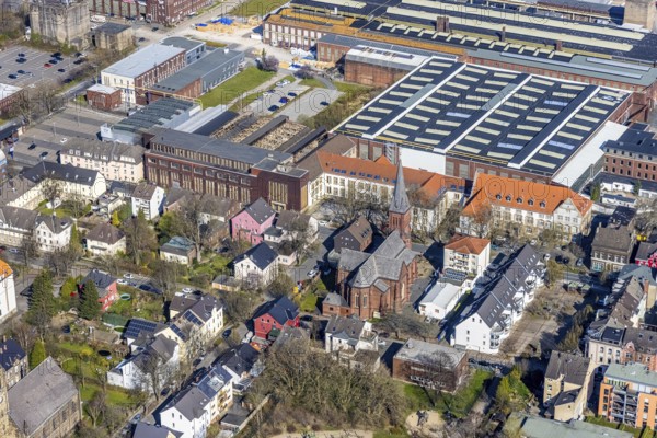 Aerial view, local view Witten-Annen, catholic church St. Joseph, old building, University of