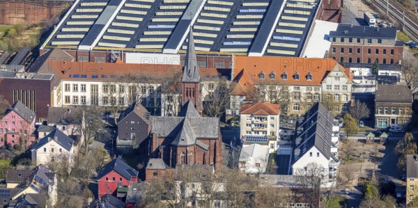 Aerial view, local view Witten-Annen, catholic church St. Joseph, old building, University of