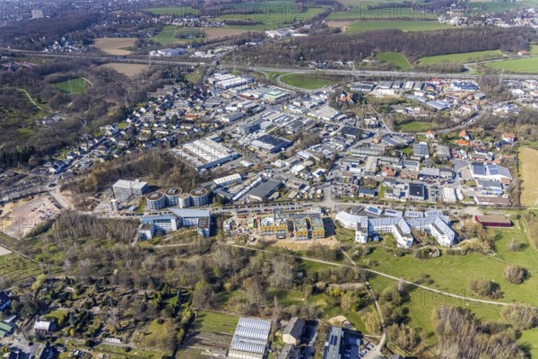 Aerial view, University of Witten / Herdecke, construction site new campus extension in timber