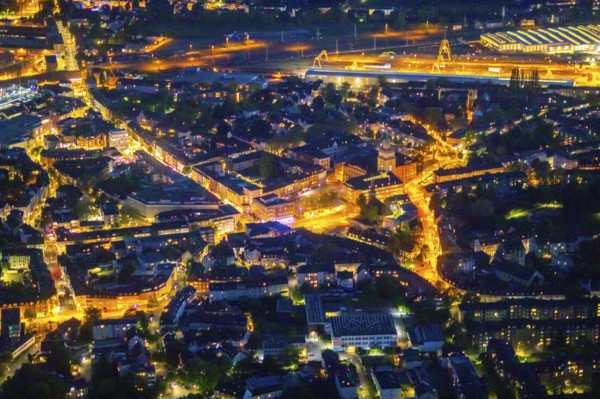 Aerial view, town hall and town hall square, St John's Church, Witten, Ruhr area, North