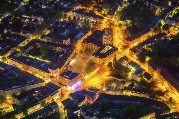 Aerial view, town hall and town hall square, St John's Church, Witten, Ruhr area, North
