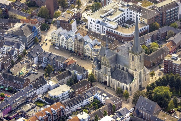 Aerial view, Willibrordi Cathedral Protestant Church and Great Market in Wesel, Lower Rhine, North