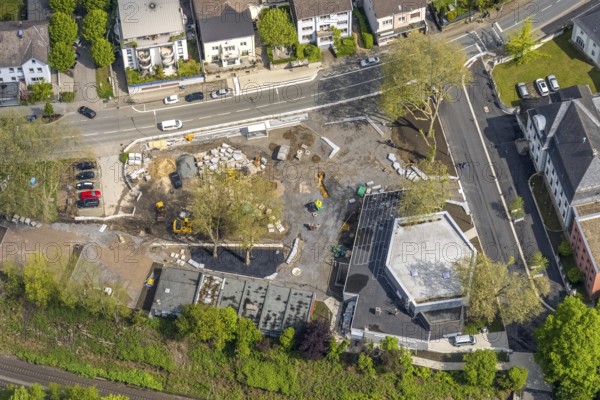 Aerial view, construction site at Kaiserstrasse, Lichtburg Stadtsaal, Wetter, Ruhr area, North