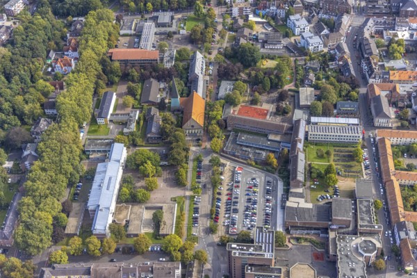 Aerial view, Realschule Mitte and Katholisches Bildungsforum Wesel and St. Martini Church in Wesel,