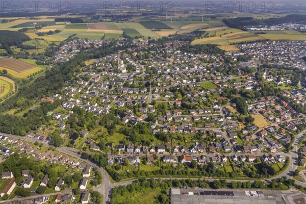 Aerial view, local view and high-rise buildings on Antoniusstraße and Eichenstraße in Wickede,