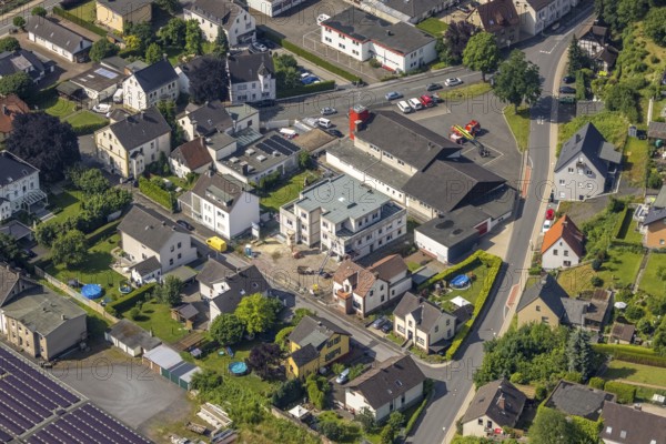 Aerial photo, Wickede Volunteer Fire Brigade, construction site, new residential building on Neue
