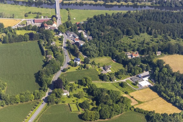 Aerial view, local view Am Graben, federal road B63, Wimbern, Wickede, Sauerland, North