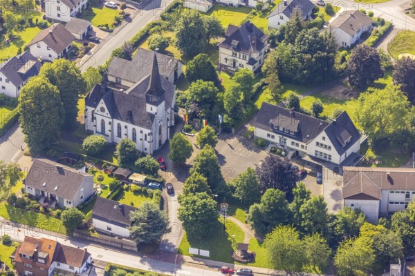 Aerial view, catholic church St. Vinzenz, Echthausen, Wickede, Sauerland, North Rhine-Westphalia,