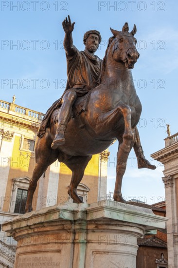 Bronze replica of historical equestrian statue of Roman Emperor Marcus Aurelius Antoninus Augustus