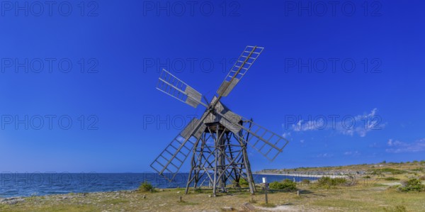 Historic scouring mill, grinding mill, panoramic photo, Jordhamn, Öland, Sweden