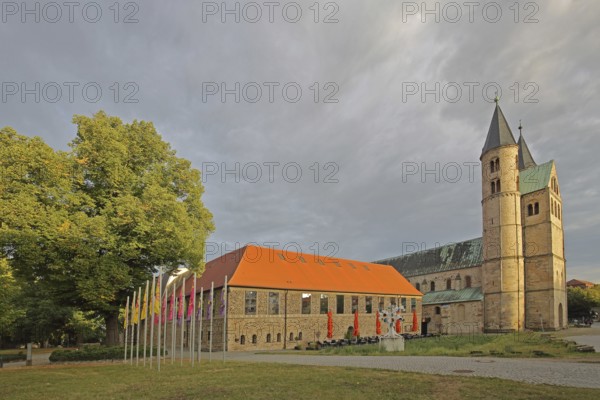 Romanesque Monastery of Our Lady with twin towers and art museum, light atmosphere, Magdeburg,