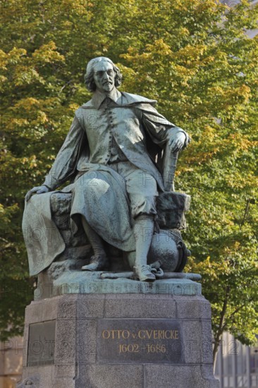 Otto von Guericke Fountain and monument to physicist Otto von Guericke, sculpture, inscription,