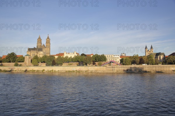 Cityscape with Gothic cathedral, city wall with defence defence tower Kiek in de Köken and