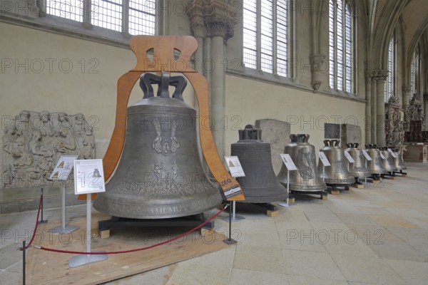 Series of bells exhibition, interior view, church bells, exhibits, St Mauritius and St Katharina,