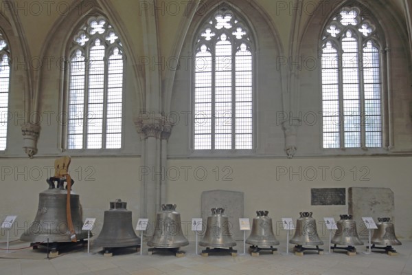Series of bells exhibition, interior view, church bells, exhibits, St Mauritius and St Katharina,