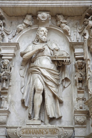 Decorations on the Renaissance pulpit by Christoph Kapup 1597 made of alabaster, St John the