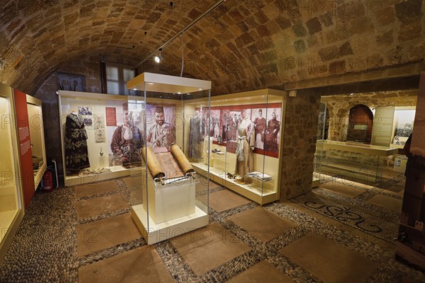 Museum exhibition with historical photographs and artefacts, Kahal Shalom Synagogue, Sephardic