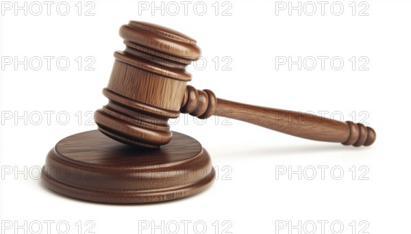 Wooden Auction Hammer With A Wooden Stand For Judicial Adjudication On A White Background.