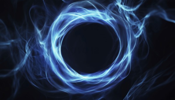 Dynamic Blue Light Circle Swirl On Black: An Abstract Wavy Round Curve Shape In Technology, Neural