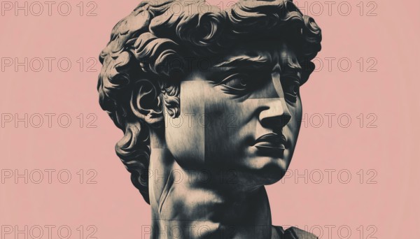 Michelangelo'S David Bust: A Contemporary Art Collage, Vaporwave Poster, And Duotone Full