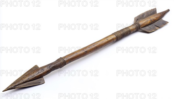 Ancient Vintage Wooden Arrow On A White Background: The Soldiers Of Genghis Khan, A Piece Of