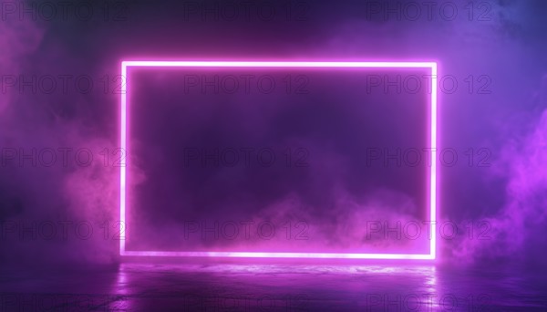 Vibrant Duo Rounded Rectangle Border With Luminescent Accents On Deep Purple Background. Blank Led