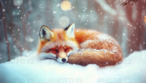 Festive Creatures: Arctic Foxes Celebrating Christmas In The Winter Wonderland. Delightful Holiday
