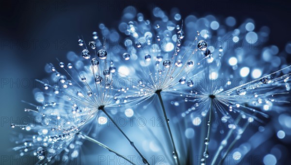 Macro Image Of A Dandelion Seed With Water Droplets, Creating A Stunning And Vibrant Display Of