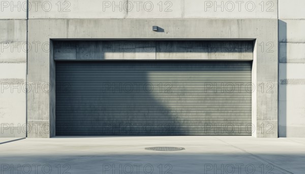 Concrete Building With Roller Shutter Door: A Structure Constructed With Concrete Material And