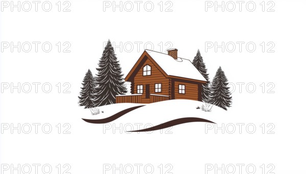 Rustic Winter Cabin Logo Template: Minimalist Badge Design For Cottage, Lodge, And Housing Emblem,