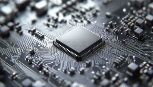 Simple Microchip Circuit Board In Gray Color With Microcircuit Symbol Represented As A Chip Sign,