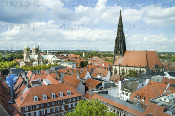 Aerial view, old town with St Paul's Cathedral and St Lambert's Catholic Church, Münster, North