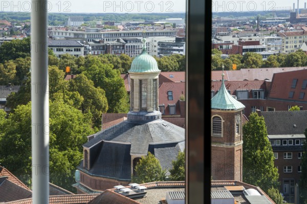 Baroque Clemenskirche church built by Johann Conrad Schlaun, aerial view from Café lounge 1648,