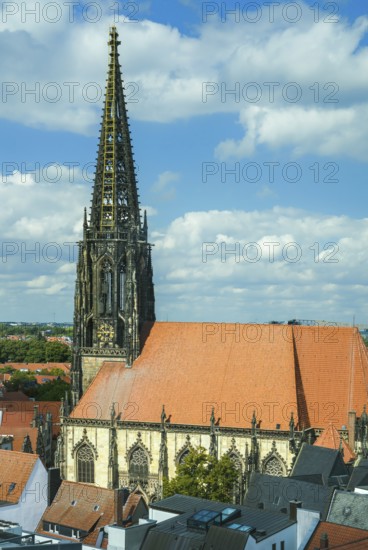 Aerial view, old town with Sankt Lamberti, St Lambert's Catholic Church, Münster, North