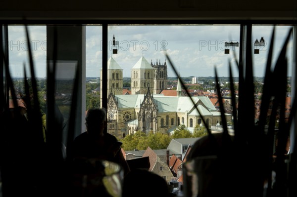 Aerial view, old town with St Paul's Cathedral and St Lambert's Catholic Church, Münster, North