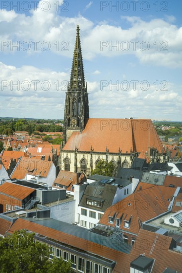 Aerial view, old town with Sankt Lamberti, St Lambert's Catholic Church, Münster, North