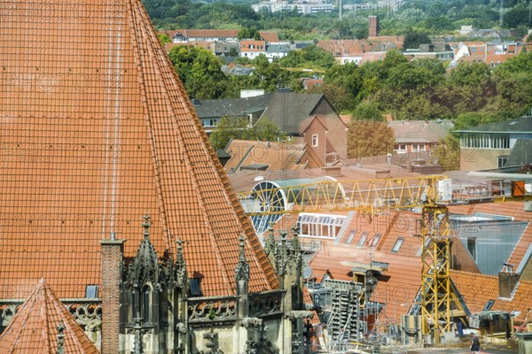 Aerial view, construction site near Sankt Lamberti, St Lambert's Catholic Church, Münster, North
