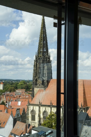 Aerial view, old town with Sankt Lamberti, St Lambert's Catholic Church, Münster, North