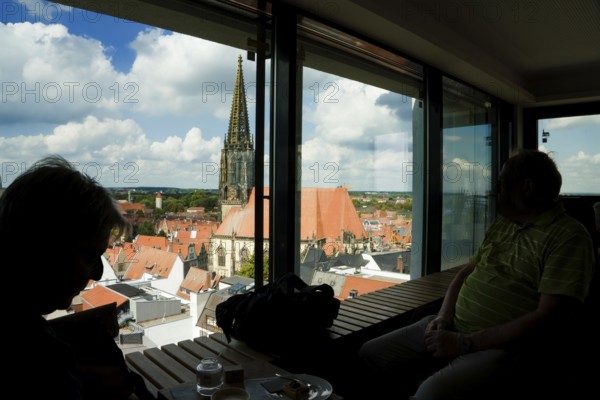 Aerial view, old town with Sankt Lamberti, St Lambert's Catholic Church, Münster, North