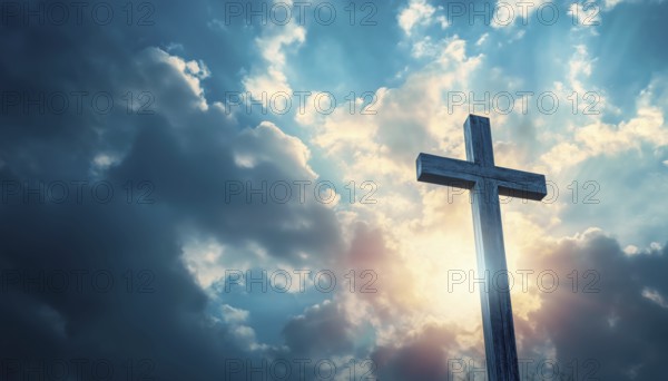 Ascension Day: Cross Against Sky With Copy Space - A Digital Composite Celebrating Christian