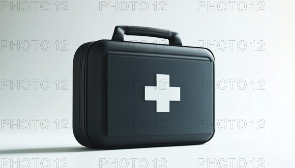 Black First Aid Kit On A White Background Symbolizing The Necessity Of Having A First Aid Kit.
