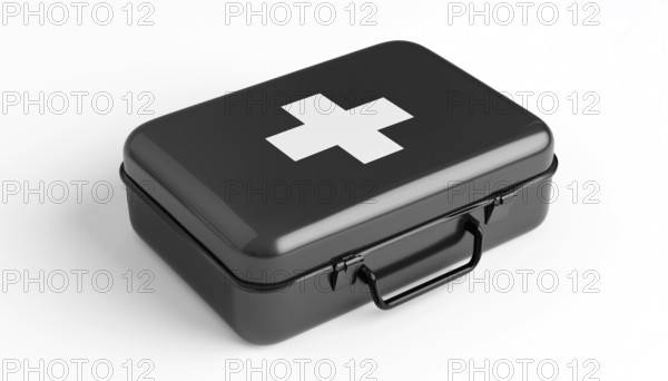 Black And White First Aid Kit: A Symbol Of Emergency Aid. A Simple Yet Essential Item For Providing