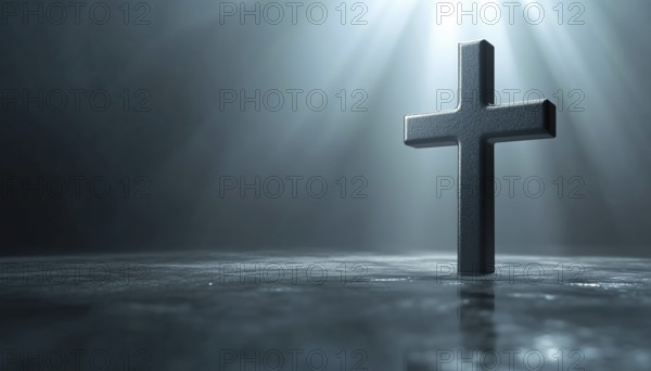 Simple Gray Christian Cross On A Light Background. A Minimalistic Representation Of The Christian