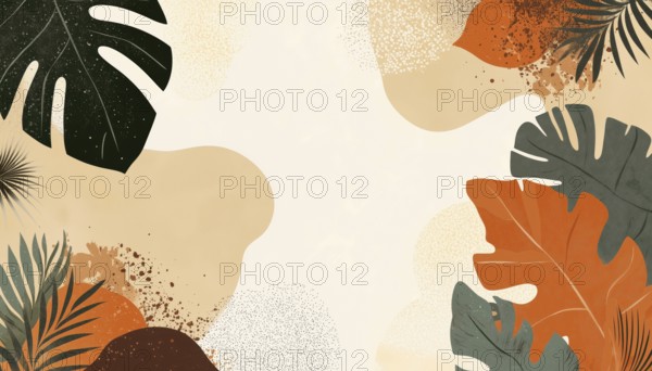 Creative Social Media Templates With Abstract Shapes, Arts, And Tropical Leaves In Warm Earth Tones
