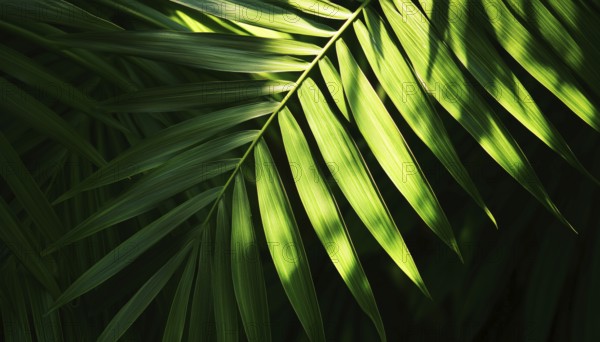 Tropical Palm Leaf And Shadows: Exotic Abstract Green Lush In Dark Tone With Sunshine Garden Park