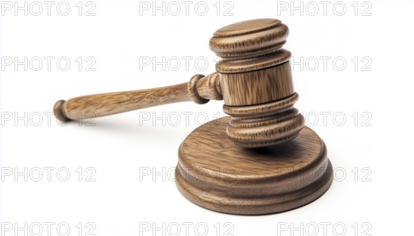 Wooden Auction Hammer With Judge'S Gavel For Adjudication On White Background: Symbol Of Law,
