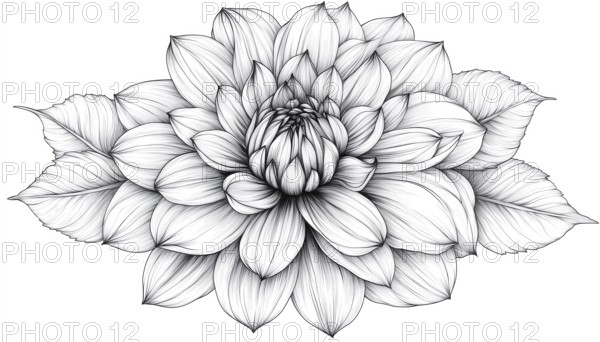 Exquisite Monochrome Black And White Dahlia Flower With Hand-Drawn Contour For Special Occasions