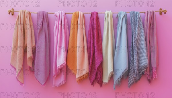 Variety Of Hanging Scarves Stylishly Displayed On A Pink Wall. Unique Ways To Decorate Using