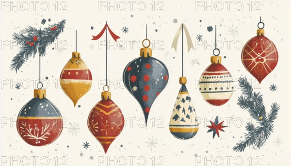 Vintage Christmas Ornaments For Festive Greeting Cards And Invitations - Perfect For A Nostalgic
